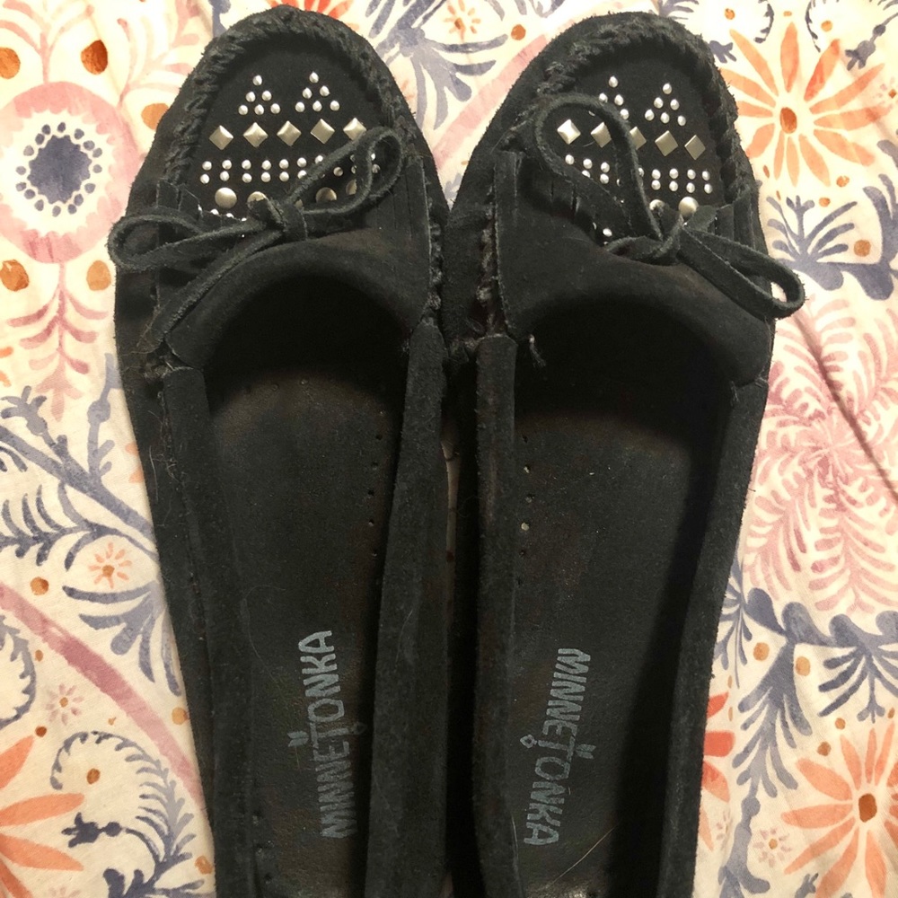 Minnetonka Studded Black Moccasins